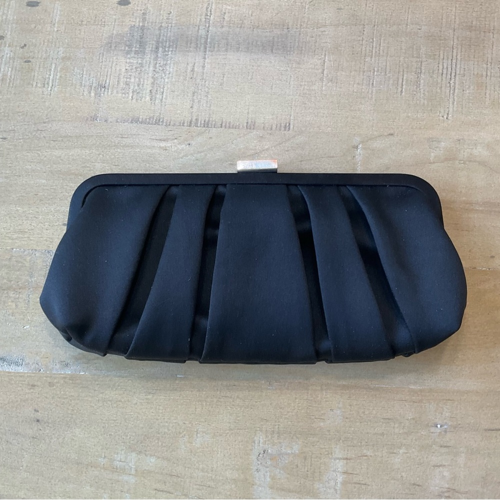 NINA Black Satin Pleated Clutch Evening Bag